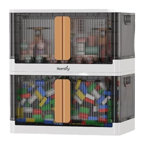 HOMIFLY 2 Units Double Door Plastic Cupboard for Storage/Multipurpose Storage Rack/Stackable Storage Box/Plastic Wardrobe Organizer/Folding Cabinet/Portable Rack/Almirah for Books (Transparent)