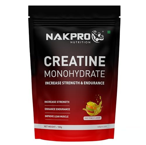 NAKPRO Micronized Creatine Monohydrate Powder Increases Strength Endurance & Energy, Supports Muscle Recovery For Pre/Post Workout(Fruit Punch, 100G)