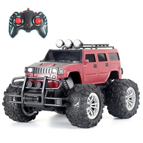 Popsugar Off Roader Rechargeable Remote Control Car | Monster Truck with 2 Speeds | 4 Headlight Modes | Lithium Battery | C-Type Charging | Remote Control Car for Kids | Made in India, Maroon