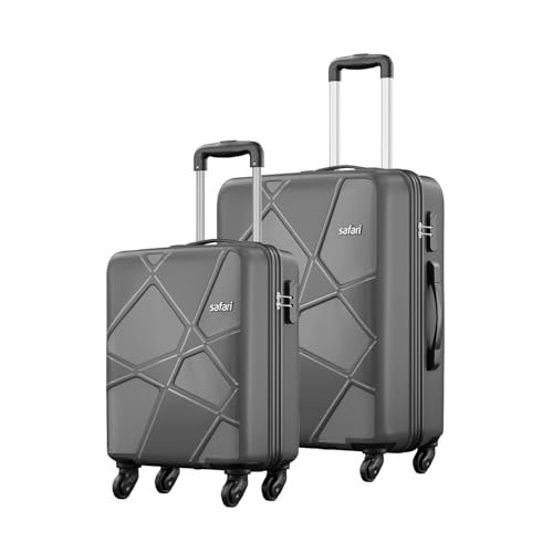 Safari Polypropylene (PP) Pentagon Hardside Small and Medium Size 4 Wheels Spinner Cabin & Check-in Luggage Set of 2 Suitcase Trolley Bags for Travel Dark Grey Color 55Cm & 66Cm