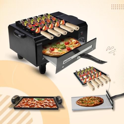 Wellberg 3-In-1 Electric Tandoor Automatic Timer & Regulator with All Freebies (Pizza cutter,Recipe Book, GlovesMagic Cloth)|Grill, Cook, And Roast With Easee | SS Element With 2 Years Warranty