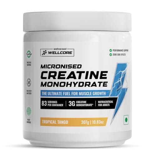 Wellcore - Pure Micronised Creatine Monohydrate (Tropical Tango, 83 Servings) | Rapid Absorption | Enhanced Muscle strength & Power