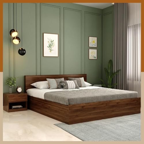 WoodenStreet™ Harper Wooden Queen Size, Double Bed with Storage, Crafted from Premium Engineered Wood, 1-Year Warranty (Columbian Walnut Finish)
