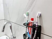 ZICOTO Wall Mounted self Adhesive Acrylic Tooth Brush Holder, Toothpaste Holder Stand, Tumbler Holder, Toothpaste for Bathroom Stand Organizer Rack for Bathroom Accessories (SMALL BLACK A.C)
