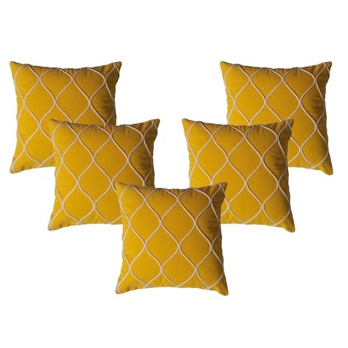 aRDENMEAD Set of 5 Decorative Hand Made Throw/Pillow Cushion Covers. Cotton Cushion Cover Set for You Sofa,Living Room (16 x 16 Inches | 40 x 40 cm, Yellow)