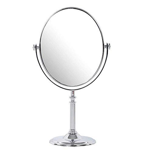 BIRMON Makeup Mirror | Magnifying Mirror Makeup | Double Side Magnification | Tabletop Vanity Hand Mirrors Stand | 5X and 1X| (Men & Women-Silver)