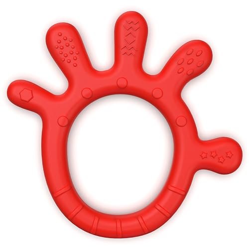 Cherilo Palm Shape Finger Teether for 3 to 12 Months Baby, Teething Toy Pacifier with Chewable, Raised & Textured Surface for Soothing Sore Gums, Easy Grip, BPA Free, Red Colour (Pack of 1)