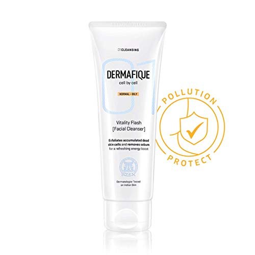 Dermafique Vitality Flash Facial Cleanser – 100ml, Orange Zest Extract Removes Sebum (Oil), Face Wash with Micro Pearls Exfoliator | Soap, Paraben & Alcohol Free | Dermatologist Tested
