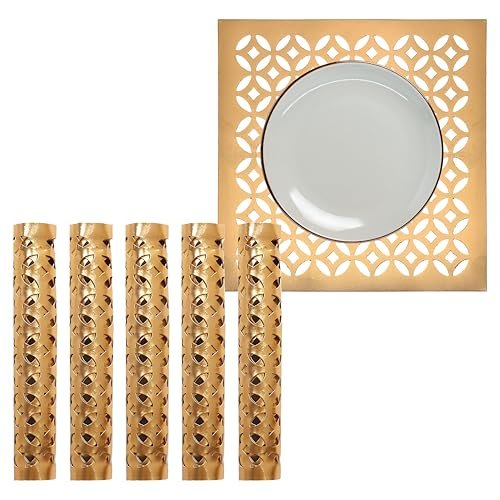 Kuber Industries Square Shape Placemat|PVC Soft leather & Designer Set|Anti-Slip & Easily Washable|Smooth Surface, Size 30 x 30 x1 CM, Pack of 6 (Gold)-CTLTC11346