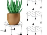 ORILEY Plant Round Stand Galvanised Metal Flower Pot Holder Gamla Support Corner Rack Outdoor Display Shelf for Home Garden Balcony Decoration - (Pack of 4, White)