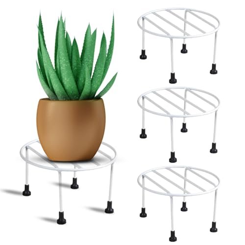 ORILEY Plant Round Stand Galvanised Metal Flower Pot Holder Gamla Support Corner Rack Outdoor Display Shelf for Home Garden Balcony Decoration - (Pack of 4, White)