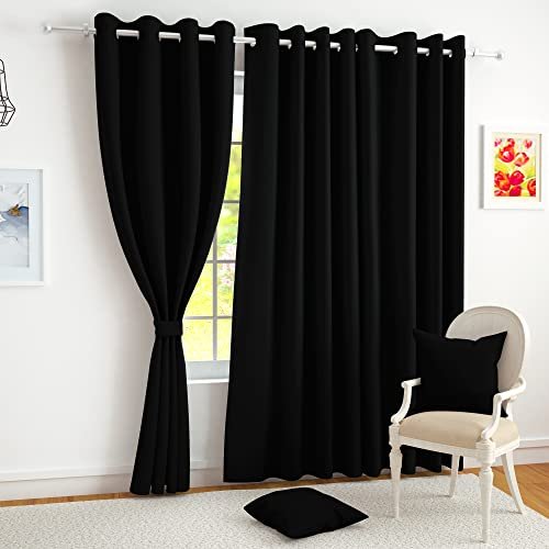 Story@Home Blackout Window Curtains 5 Feet Set of 1 | Plain Printed | 100% Room Darkening | Thermal Insulated Curtains | Curtain for Living Room | (118 x 152 cm, Black) | Perfect for Home Decor