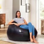 Amazon Brand - Solimo Premium Faux Leather Bean Bag, Filled With Beans | Capacity: Upto 6 Ft 3 In Height, 120 Kg Weight | 3Xl | Black