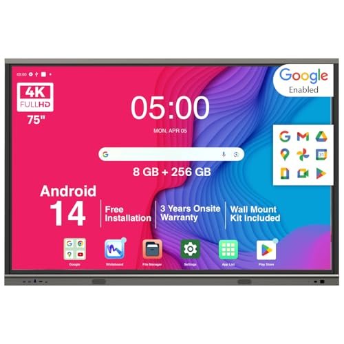BIG VUE Pro 75 Inch Android 14 Smart Interactive Flat Panel (ADPM) Digital Board, 8 GB RAM 256 GB ROM, Ai-Copilot, Multitouch Screen Display for Teaching, Classroom & Office Use