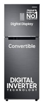 Samsung 236 L, 3 Star, Convertible, Digital Inverter with Display Frost Free Double Door Refrigerator (RT28C3733B1/HL, Black Matt)