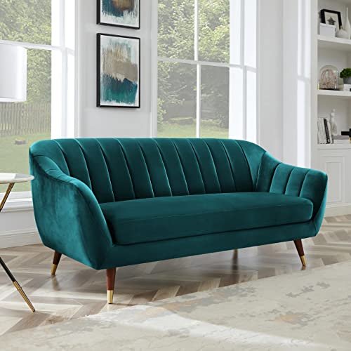AMATA Marino 3 Seater Ocean Blue Suede Velvet Fabric Sofa with Two Cushions Perfect for Home Office Guests Living Room (3 Seater, Blue)(3 Year Warranty)