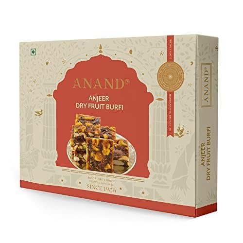 ANAND Anjeer Dry Fruits Burfi 200gm Mithai Sweet Box, Soft, Flavorful, Made with Pure Ghee Traditional Indian Sweets Gift for Any Occasion, Mouth-Watering Dessert or Authentic Mithai (Pack of 2)