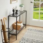 ANASIA HANDICRAFTS Glass Console Table Black Entryway Table Narrow Sofa Table with Storage 2 Tier Accent Couch Table Hallway Table