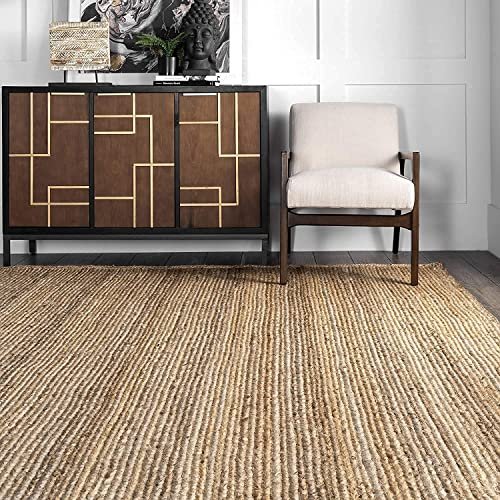AROMICK Home Decor Jute Handloom Rug Floor Mat, Farmhouse Area Rugs, Vintage Boho Floor Decor for Living/Dining Room for Kitchen Entryway Pets Playing Rugs - Natural (Jute, 8 x 8 Feet)