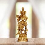 ARTVARKO Religious Lord Large Krishna God Murti Brass Metal Statue of Love Flute Playing Home Décor Living Pooja Room Mandir Temple Height 6.75 Inch