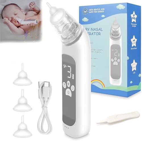 AVEDIA Electric Baby Nasal Aspirator - Newborn Nose Cleaner, Snot Sucker & Booger Picker with 3 Levels Suction, Saline-Friendly, Suction Remover, Featuring Music & Light - Suitable for Infant Care