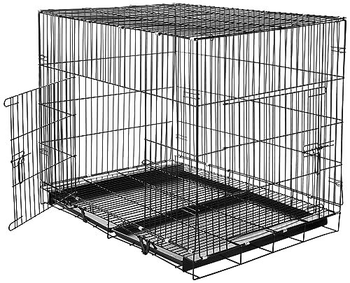 Amazon Basics Foldable Metal Wire Dog Cage/ Crate/ Carrier with Tray | For Large and XL Adult Dogs | 42 Inch | Black | Foldable Single Door | Removable Base Tray | Manual Locking Mechanism