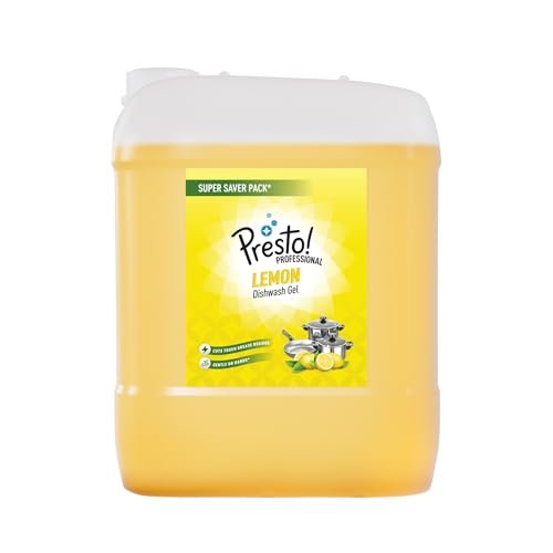 Amazon Brand - Presto! Professional Dishwash Gel | Lemon | 10 Litre | Cuts Tough Grease | Safe on Hands