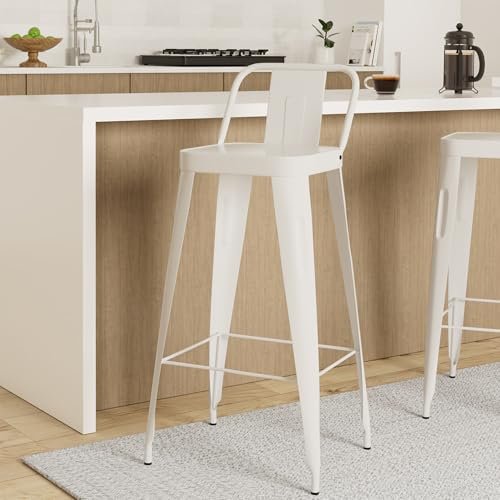 Amazon Brand - Solimo Iron Bar Stool, White Br_Bs2-White - 17.32 X 14.17 X 38.97 Inch, White