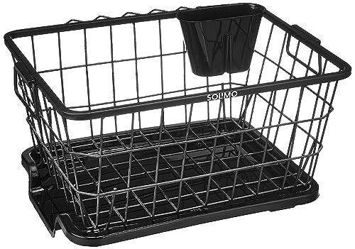 Amazon Brand - Solimo Mid-Steel Utensil Basket with Spoon Holder, Rectangle, Small, Black