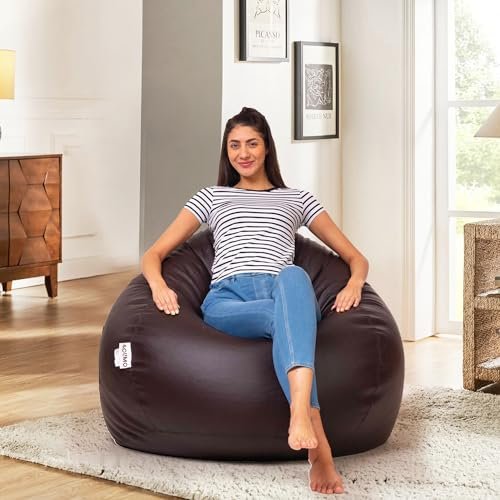 Amazon Brand - Solimo Premium Faux Leather Bean Bag Filled with Beans | Capacity: Upto 5.8 Ft Height, 85 Kg Weight | 2XL | Brown