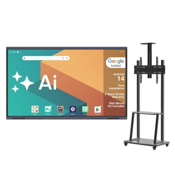 BIG VUE Plus 75 Inch Android 14 Smart Interactive Flat Panel (ADPM) Digital Board with Stand, 8 GB RAM 256 GB ROM, Ai-Assistant, Multitouch Screen Display for Teaching, Classroom & Office Use
