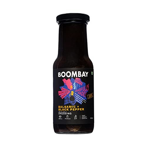 BOOMBAY Balsamic + Black Pepper Salad Dressing 220g | Nothing Artificial | No Bad Oils | No Refined Sugars | Plant Based | No Onion or Garlic | Use for Pasta Topping, Marinade, Dip with Bread, Pickle