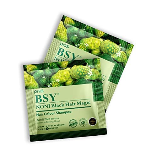 BSY Noni Black Hair Magic Hair color shampoo (12ml x 12 Sachets) | Ammonia Free Hair Color Shampoo for men| Natural Black Permanent Hair Dye Shampoo for women | Noni Fruit Hair Dye | 5 Minutes Hair Colour | Hair Coloring Shampoo | Easy to use Hair Color Shampoo