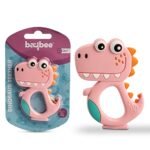 Baybee Silicone Baby Teether for Teething Gums, Manhattan Teething Rattle Toy with Loops Ring, 100% Food Grade Silicone & BPA Free Teether Toy for Babies, Chew Teether for 6 to 12 Months (Dinosaur Pink)