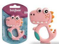 Baybee Silicone Baby Teether for Teething Gums, Manhattan Teething Rattle Toy with Loops Ring, 100% Food Grade Silicone & BPA Free Teether Toy for Babies, Chew Teether for 6 to 12 Months (Dinosaur Pink)