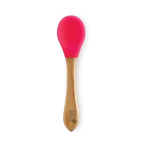 BeeBaby Nurture Bambu Wooden and Silicone Baby Feeding Spoons. 100% BPA Free Silicone Tip Weaning Spoons for Kids & Toddlers. Food Grade, Infant & Environmental Safe 6 Months+ (Nurture - Pink)