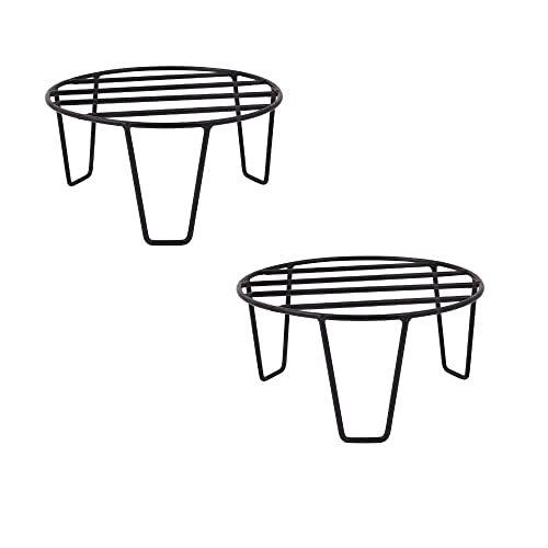 Bharat International Industry Black Color Strong Legs Metal Round Stands for Plant Pot Flower Pot Round Stand for Planter Stand Long Plant Stand and Round Stand(Set of 2)