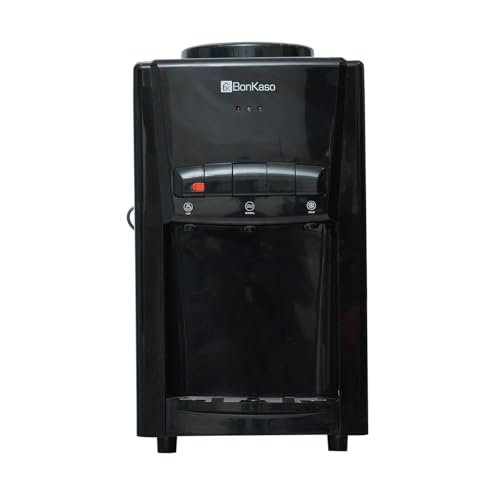 BonKaso Table Top Water Dispenser – Hot, Cold & Normal Water, Food-Grade ABS Body, Stainless Steel Tank, LED Indicator, Child Lock, 1-Year Warranty – Black
