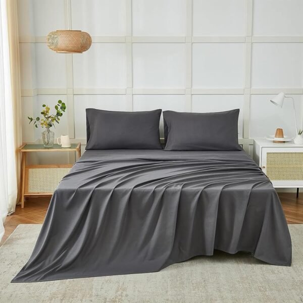 CULTIVER Bedsheet for Double Bed, Plain Colour King Size with 2 Pillow Covers, Queen Solid Colour Bedsheet Ultra Soft Brushed Micro Fabric Shrink & Fade Resistant (90x100 Inches, Dark Grey Color)
