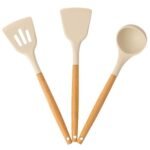 Carrot Silicone Spatula Set for Kitchen Ideal for Non-Stick Cooking Pans Spatulas with Wooden Handle Spatula Turner Serving Cooking Spoon Spatula Combs for Omelet Egg Dosa chapati (Cream)