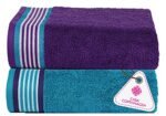 Casa Copenhagen Germany Design - He & She Super Soft Collection 2 Pieces 100% Cotton Large Bath Towel (Size : 70 x 140 cm)-Neon Teal Green & Violet Indigo
