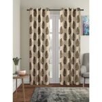 Cortina 2 Piece Leaf Design Panel Eyelet Polyester Door Curtain - 7-Feet, Brown