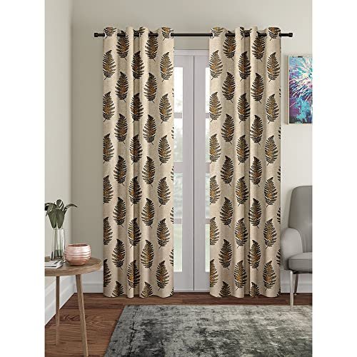 Cortina 2 Piece Leaf Design Panel Eyelet Polyester Door Curtain - 7-Feet, Brown