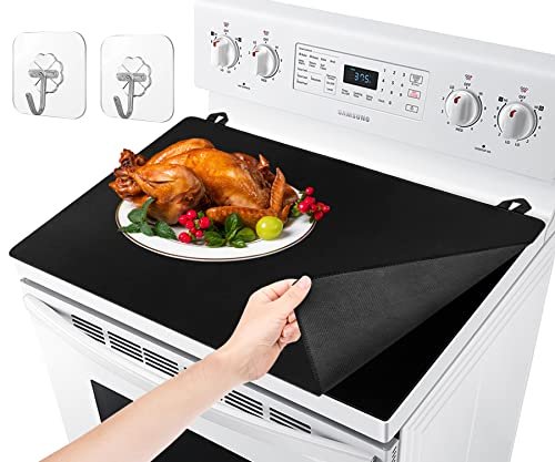 Cowbright Heat Resistant Glass Stove Top Cover for Electric Stove, 20 1/2" x 28 1/2" Clear Glass, Protects from Dust, Scratches & Stains, Foldable Hot Pad