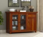 Credenza Home Furniture Wood Kitchen Crockery Cabinet Glass Door Storage Cabinet Unit || Kitchen Cabinets & Sideboards Honey Finish