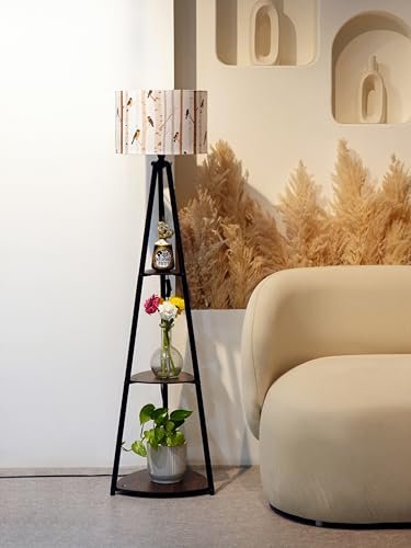 Crosscut Furniture Printed Floor Lamp with 3 Shelves (Bird Song)