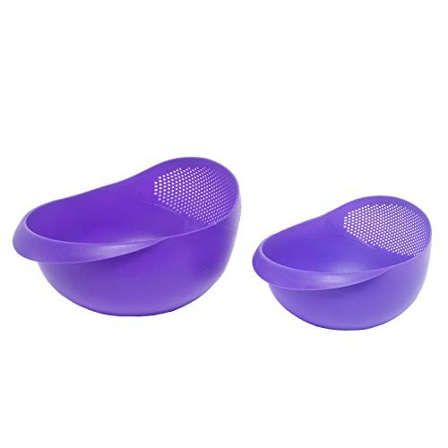 Cutting EDGE Strainer Colander, Fruit Basket, Pasta Strainer, Vegetable Strainer, Kitchen Sieve, Washing Bowl, Unbreakable, Set of 2, Purple (1 x Big, 1 x Small)