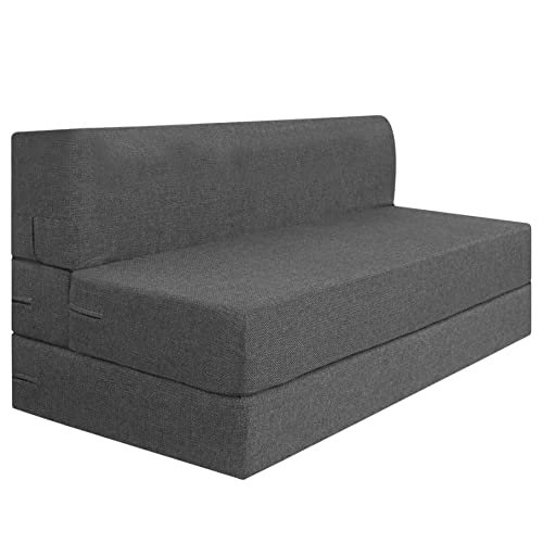 DECOR VILLAGE Sofa Cum Bed |3 X 6 Feet, Single Seater | Sofa Bed-Folding Bed Cum Sofa with Cushion Jute Fabric for Living Room - Grey Color