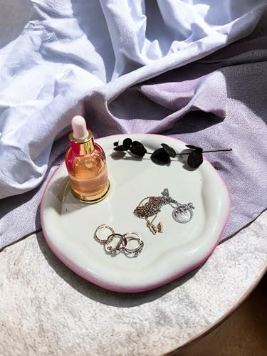 DIVINERSAGA® Concrete Cloud Trinket Tray | Jewellery/Makeup/Table Organizer l Home Decor l Candle Tray | House Warming,Return Favour Gifting Decorative Tray| Multipurpose Tray (24×16×2cm)