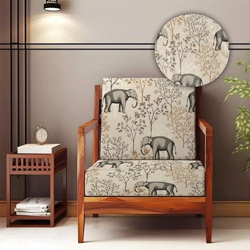 Decorian Soft Velvet Stretchable Printed Solid Sofa Slipcovers, Wooden Sofa Seat Cover, Sofa Back Cushion Covers (Pack of 10, Elephant)